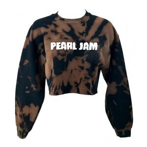 PEARL JAM Rock Band Grunge Acid Wash Crop Top Long Sleeve Crewneck Sweatshirt